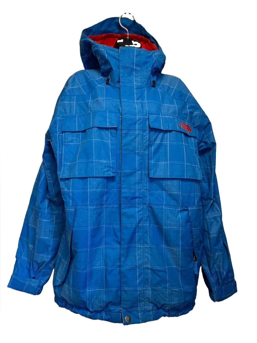 The North Face HyVent Blue Plaid Jacket Mens M Hooded Full Zip Snowboard Ski Sno